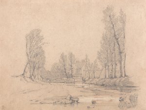ノルマンディーの樹木が茂った小川と農家 作： Richard Parkes Bonington